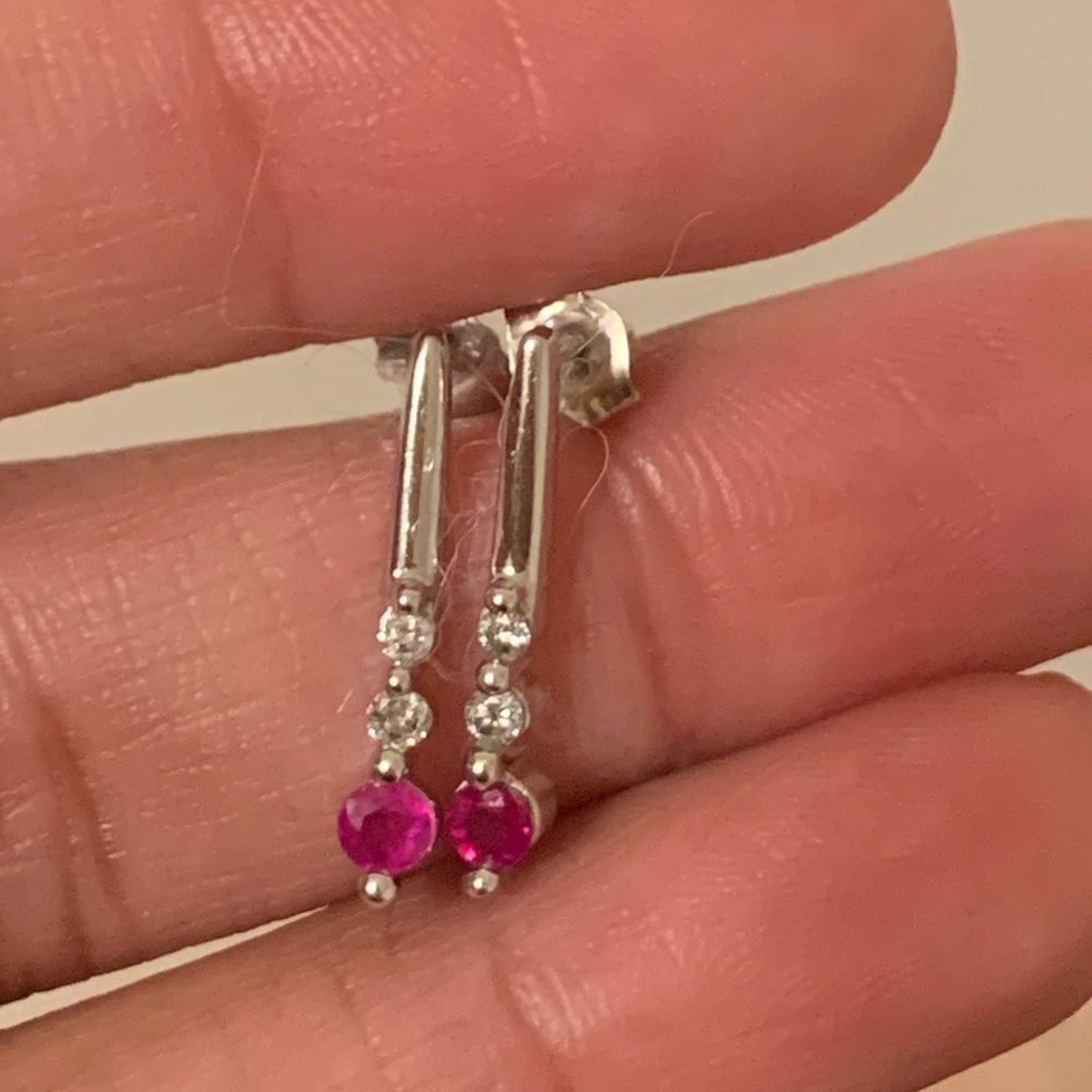 10kt White Gold Ruby Diamond Earrings